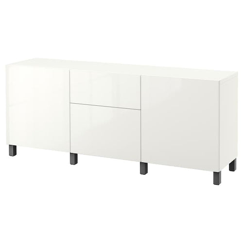 BESTÅ - Storage combination with drawers, white/Selsviken/Stubbarp dark grey, 180x42x74 cm