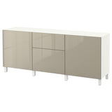 BESTÅ storage combination with drawers, white/Selsviken/Stubbarp high-gloss/beige, 180x42x74 cm