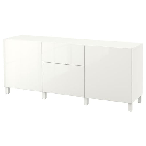 BESTÅ - Storage combination with drawers, white/Selsviken/Stubbarp high-gloss/white, 180x42x74 cm