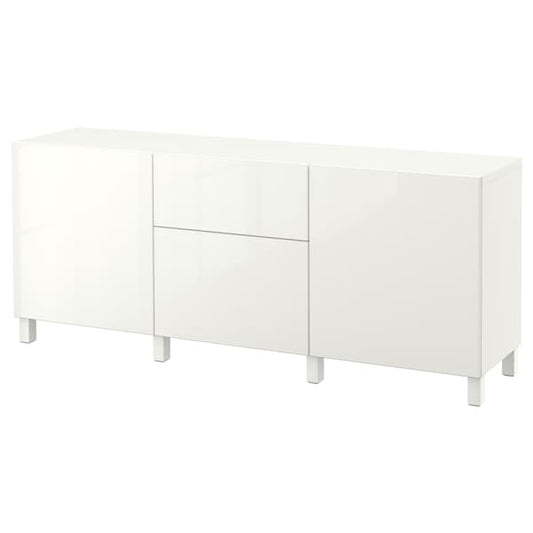 Ikea BESTÅ - Storage combination with drawers, white/Selsviken/Stubbarp high-gloss/white, 180x42x74 cm