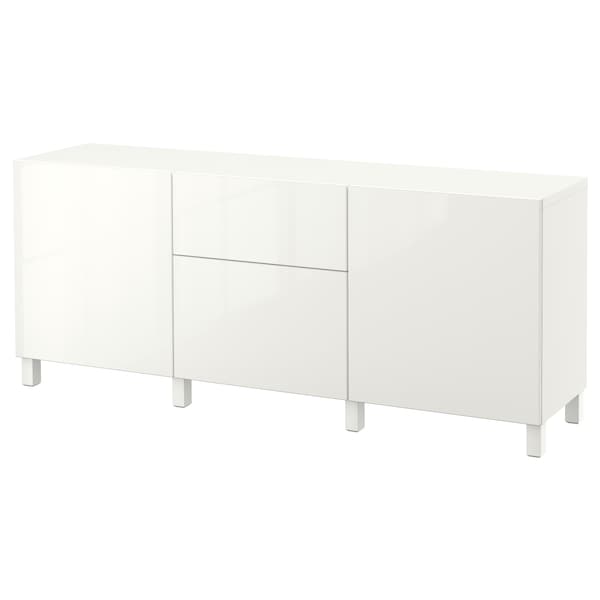 Ikea BESTÅ - Storage combination with drawers, white/Selsviken/Stubbarp high-gloss/white, 180x42x74 cm