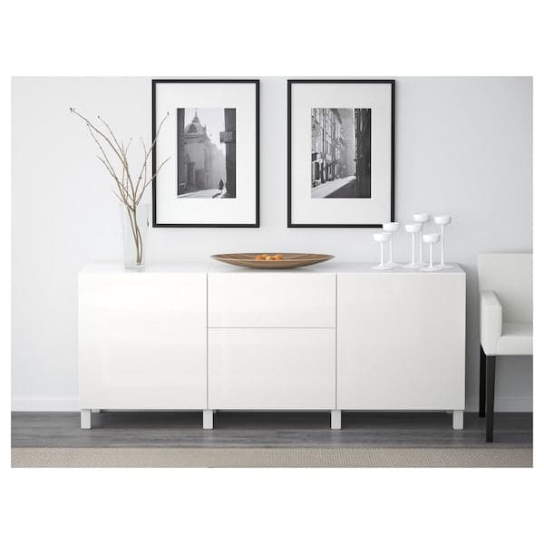 Ikea BESTÅ - Storage combination with drawers, white/Selsviken/Stubbarp high-gloss/white, 180x42x74 cm