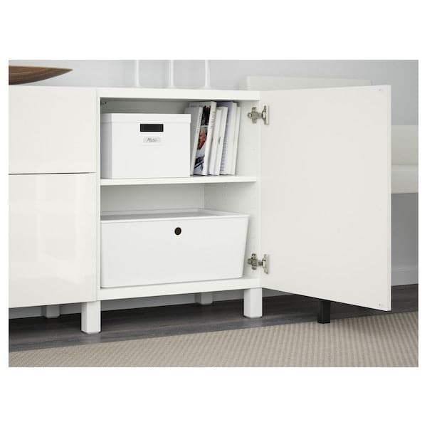 BESTÅ - Storage combination with drawers, white/Selsviken/Stubbarp high-gloss/white, 180x42x74 cm - best price from Maltashopper.com 19195663