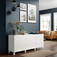 BESTÅ - Storage combination with drawers, white/Selsviken/Stubbarp high-gloss/white, 180x42x74 cm - best price from Maltashopper.com 39412707