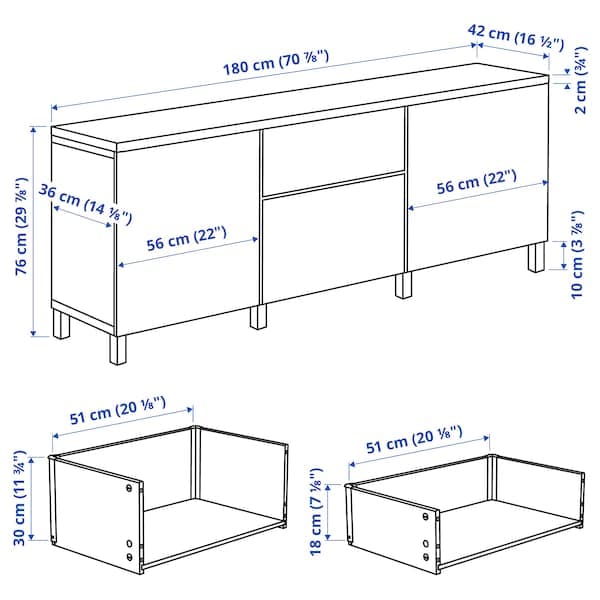 BESTÅ - Storage combination with drawers, white/Sutterviken/Kabbarp white, 180x42x76 cm - best price from Maltashopper.com 79387796