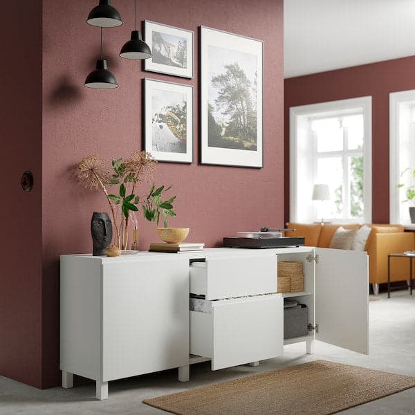 BESTÅ - Storage combination with drawers, white/Västerviken/Stubbarp white, 180x42x74 cm - best price from Maltashopper.com 79440275
