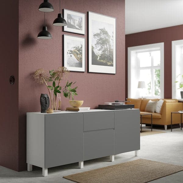 Ikea BESTÅ - Storage combination with drawers, white/Västerviken/Stubbarp dark grey, 180x42x74 cm