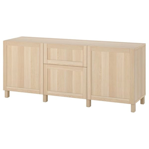 BESTÅ storage combination with drawers, white stained oak effect/Hanviken/Stubbarp white stained oak effect, 180x42x74 cm