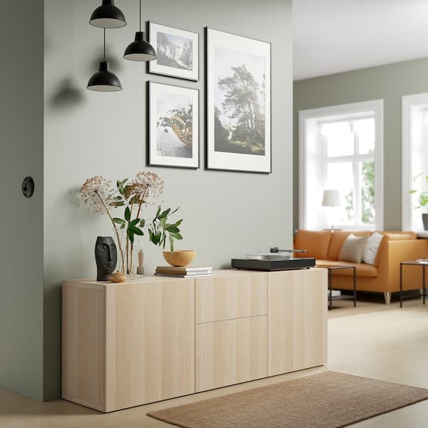Ikea BESTÅ - Storage combination with drawers, white stained oak effect/Lappviken white stained oak effect, 180x42x65 cm