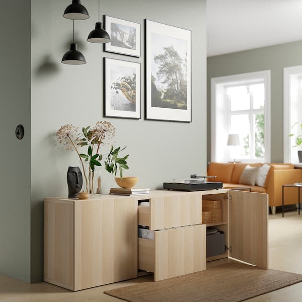 Ikea BESTÅ - Storage combination with drawers, white stained oak effect/Lappviken white stained oak effect, 180x42x65 cm