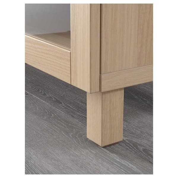 Ikea BESTÅ - Storage combination with drawers, white stained oak effect Lappviken/Sindvik/Stubbarp white stained oak eff clear glass, 180x42x74 cm