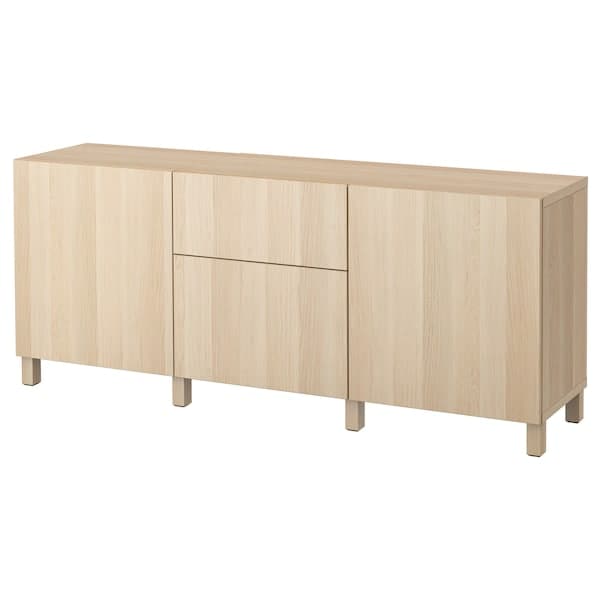 Ikea BESTÅ - Storage combination with drawers, white stained oak effect/Lappviken/Stubbarp white stained oak effect, 180x42x74 cm