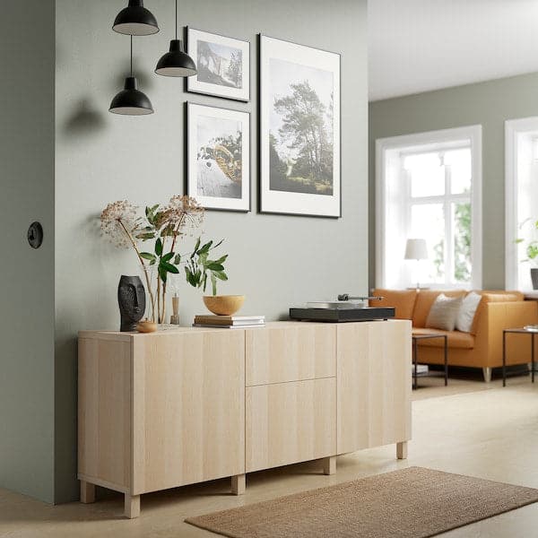 Ikea BESTÅ - Storage combination with drawers, white stained oak effect/Lappviken/Stubbarp white stained oak effect, 180x42x74 cm