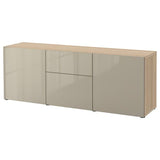 BESTÅ storage combination with drawers, white stained oak effect/Selsviken high-gloss/beige, 180x42x65 cm
