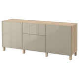 BESTÅ storage combination with drawers, white stained oak effect/Selsviken/Stubbarp high-gloss/beige, 180x42x74 cm