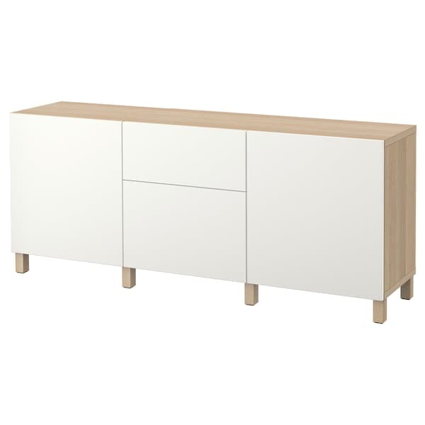 BESTÅ - Storage combination with drawers, white stained oak effect/Lappviken white, 180x40x74 cm - best price from Maltashopper.com 29195672