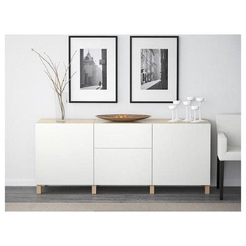 BESTÅ - Storage combination with drawers, white stained oak effect/Lappviken white, 180x40x74 cm