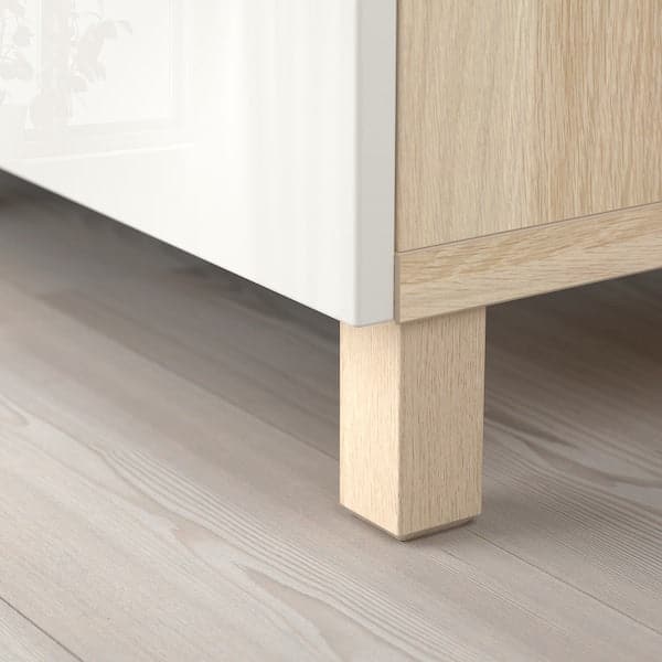 Ikea BESTÅ - Storage combination with drawers, white stained oak effect/Selsviken/Stubbarp high-gloss/white, 180x42x74 cm