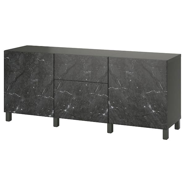 BESTÅ - Storage combination with drawers, dark grey/Bergsviken/Stubbarp black, 180x42x74 cm - best price from Maltashopper.com 79555836