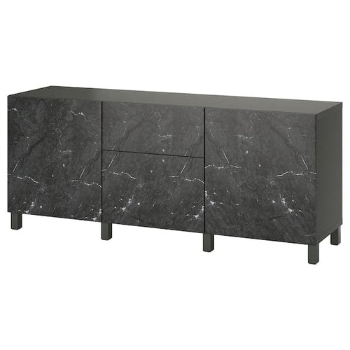 BESTÅ storage combination with drawers, dark grey/Bergsviken/Stubbarp black, 180x42x74 cm