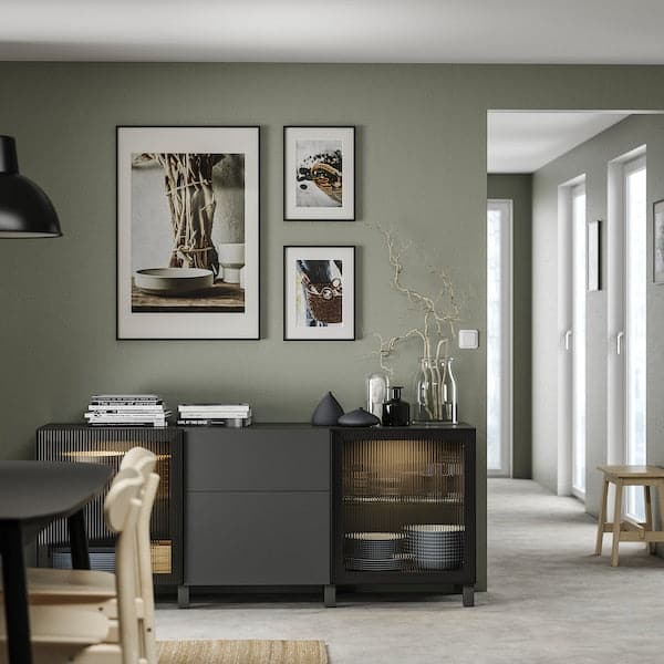 Ikea BESTÅ - Storage combination with drawers, dark grey Lappviken/Stubbarp/Fällsvik anthracite, 180x42x74 cm