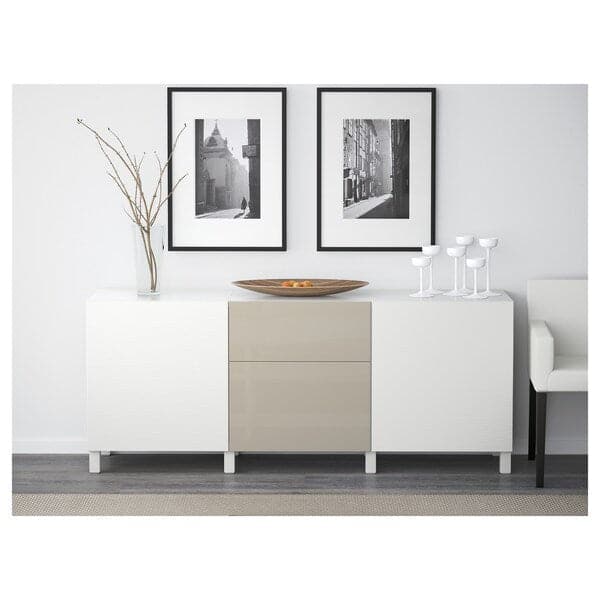 BESTÅ Furniture with drawers - Laxviken white/Selsviken glossy/beige 180x40x74 cm , 180x40x74 cm - best price from Maltashopper.com 29195648