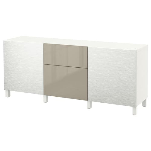 BESTÅ Furniture with drawers - Laxviken white/Selsviken glossy/beige 180x40x74 cm , 180x40x74 cm