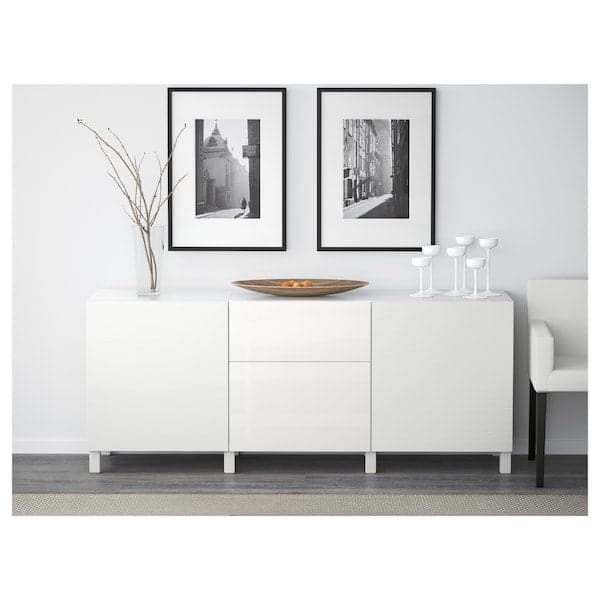 Ikea BESTÅ - Storage combination with drawers, Laxviken white/Selsviken high-gloss/white, 180x42x74 cm