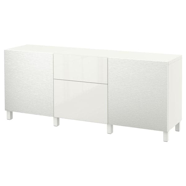 BESTÅ - Storage combination with drawers, Laxviken white/Selsviken high-gloss/white, 180x40x74 cm - best price from Maltashopper.com 29195653