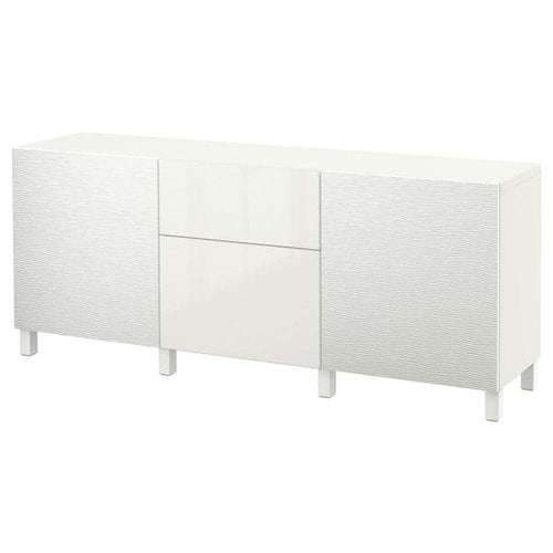 BESTÅ - Storage combination with drawers, Laxviken white/Selsviken high-gloss/white, 180x40x74 cm