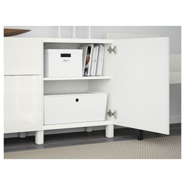 Ikea BESTÅ - Storage combination with drawers, Laxviken white/Selsviken high-gloss/white, 180x42x74 cm