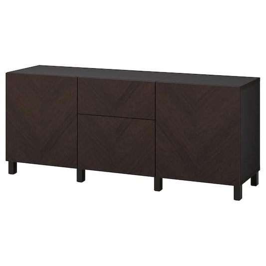 Ikea BESTÅ - Storage combination with drawers, black-brown Hedeviken/Stubbarp/dark brown stained oak veneer, 180x42x74 cm