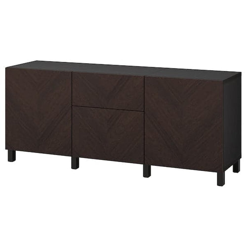 BESTÅ - Storage combination with drawers, black-brown Hedeviken/Stubbarp/dark brown stained oak veneer, 180x42x74 cm