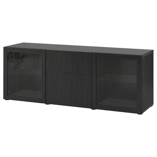 BESTÅ - Storage combination with drawers, black-brown Lappviken/Sindvik black-brown clear glass, 180x42x65 cm