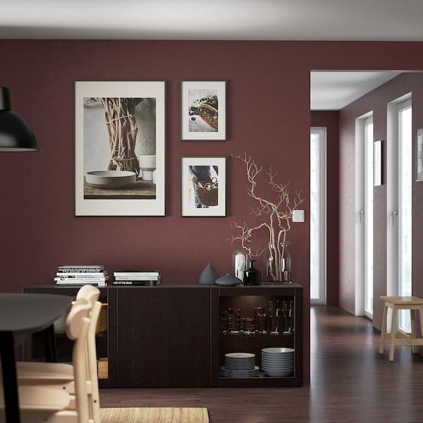 Ikea BESTÅ - Storage combination with drawers, black-brown Lappviken/Sindvik black-brown clear glass, 180x42x65 cm