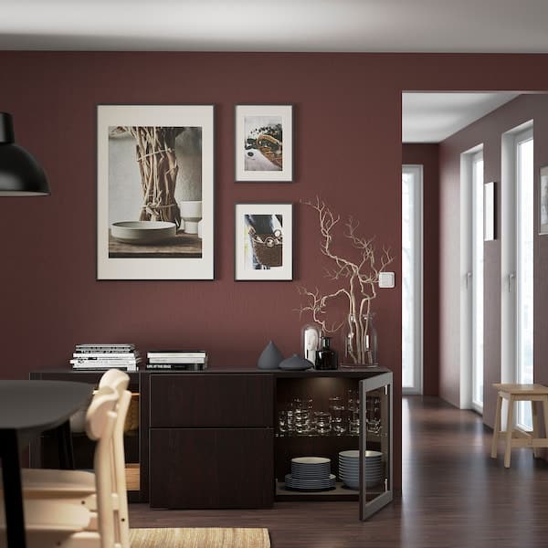 Ikea BESTÅ - Storage combination with drawers, black-brown Lappviken/Sindvik black-brown clear glass, 180x42x65 cm