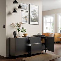 BESTÅ - Storage combination with drawers, black-brown/Riksviken brushed dark pewter effect, 180x42x74 cm - best price from Maltashopper.com 19440264