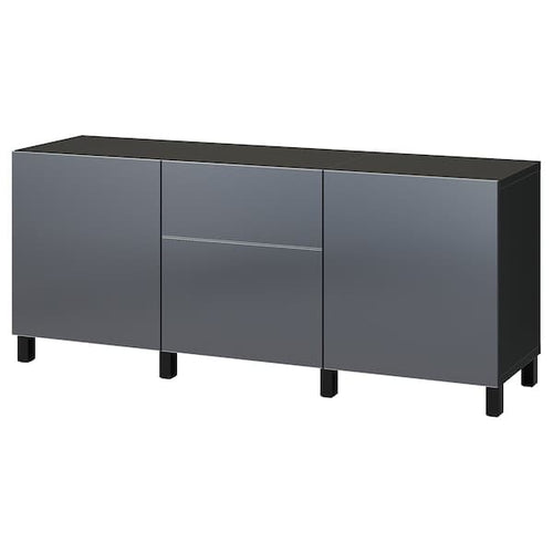 BESTÅ - Storage combination with drawers, black-brown/Riksviken brushed dark pewter effect, 180x42x74 cm