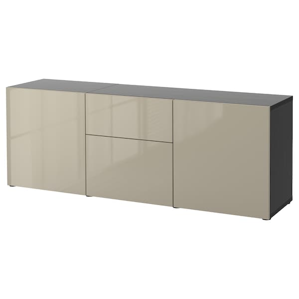 Ikea BESTÅ Furniture with drawers - brown-black/selsviken glossy/beige 180x42x65 cm , 180x42x65 cm