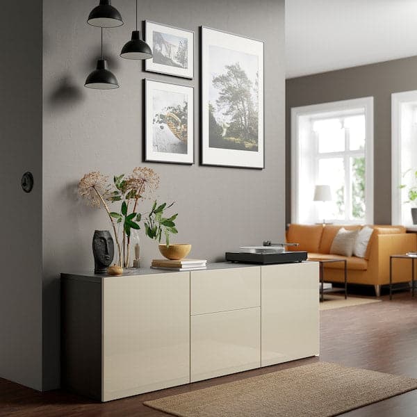 BESTÅ Furniture with drawers - brown-black/selsviken glossy/beige 180x42x65 cm , 180x42x65 cm - best price from Maltashopper.com 29325169