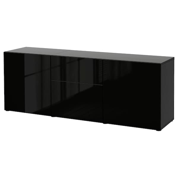 BESTÅ - Storage combination with drawers, black-brown/Selsviken high-gloss/black, 180x42x65 cm - best price from Maltashopper.com 89325171