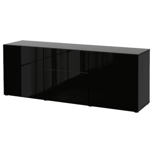 Ikea BESTÅ - Storage combination with drawers, black-brown/Selsviken high-gloss/black, 180x42x65 cm