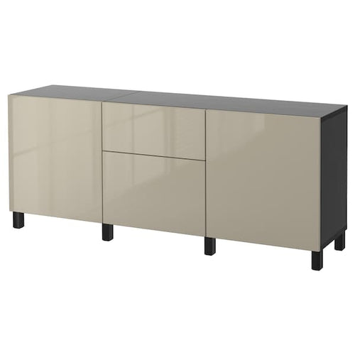 BESTÅ storage combination with drawers, black-brown/Selsviken/Stubbarp high-gloss/beige, 180x42x74 cm
