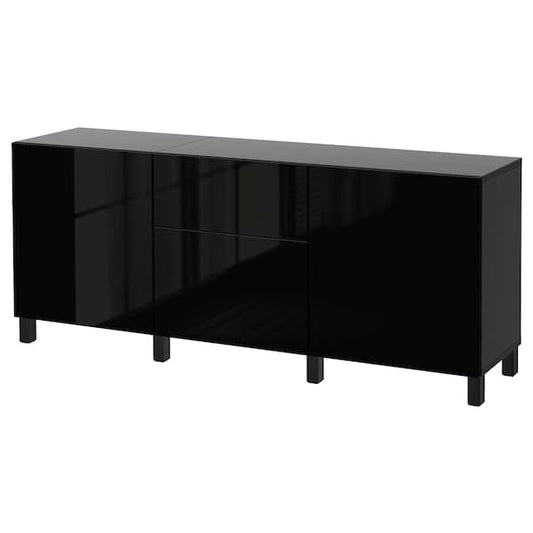 Ikea BESTÅ - Storage combination with drawers, black-brown/Selsviken/Stubbarp high-gloss/black, 180x42x74 cm
