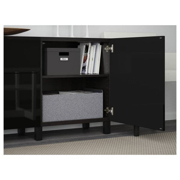 BESTÅ - Storage combination with drawers, black-brown/Selsviken/Stubbarp high-gloss/black, 180x42x74 cm - best price from Maltashopper.com 49195591