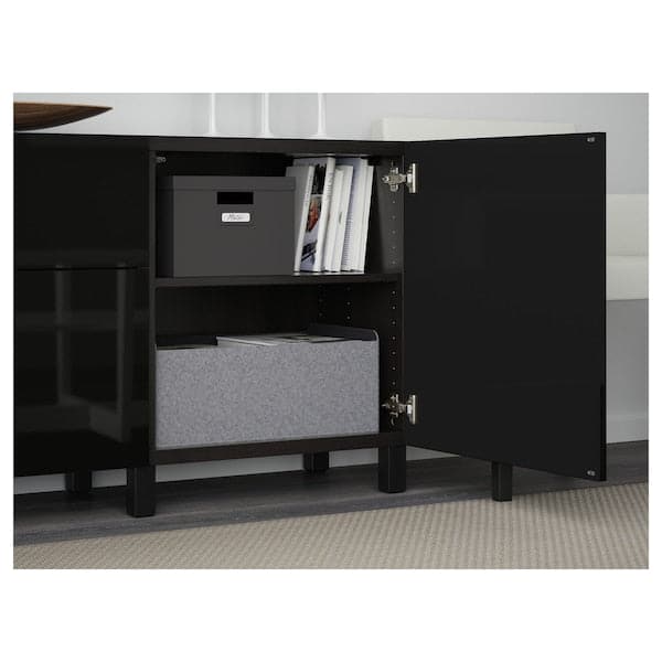 Ikea BESTÅ - Storage combination with drawers, black-brown/Selsviken/Stubbarp high-gloss/black, 180x42x74 cm