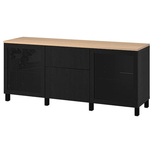 BESTÅ - Storage combination with drawers, Sindvik black/Lappviken/Stubbarp black-brown, 180x42x76 cm