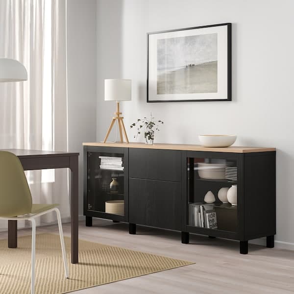 Ikea BESTÅ - Storage combination with drawers, Sindvik black/Lappviken/Stubbarp black-brown, 180x42x76 cm