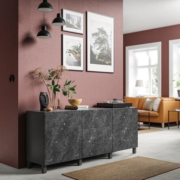 Ikea BESTÅ - Storage combination with drawers, dark grey/Bergsviken/Stubbarp black, 180x42x74 cm