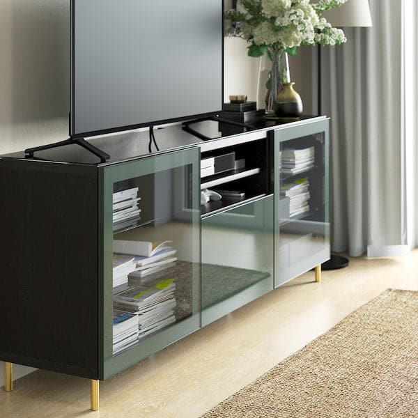 BESTÅ - Top panel for TV, glass black, 180x40 cm - best price from Maltashopper.com 00295304
